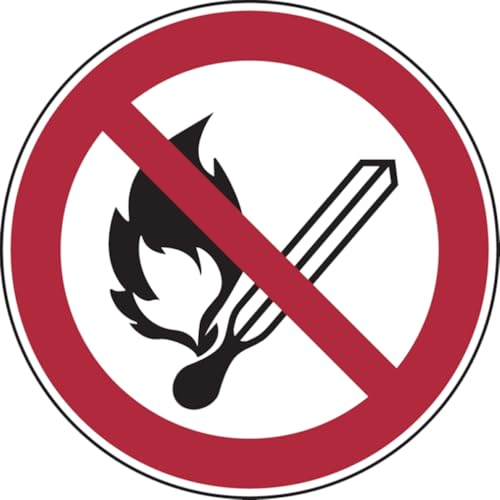 Dreifke® Alu-Schild, geprägt "Keine offene Flamme; Feuer, offene Zündquelle und Rauchen verboten", Ø20cm, 1 Stück, Gebotszeichen (P003) gem. ISO 7010 von Dreifke