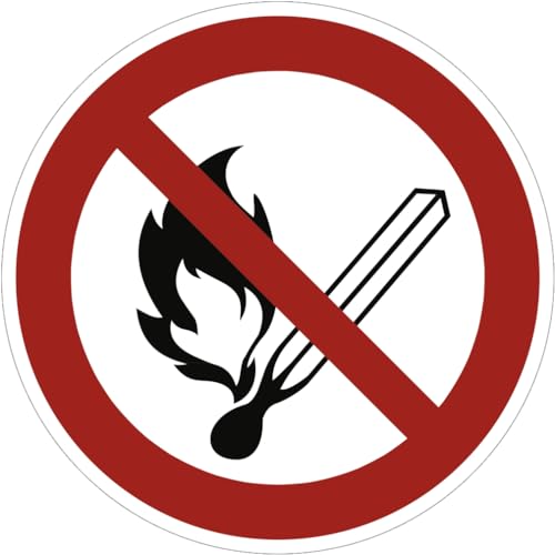 Dreifke® Alu-Schild "Keine offene Flamme; Feuer, offene Zündquelle und Rauchen verboten", Ø31,5cm, 1 Stück, Gebotszeichen (P003) gem. ISO 7010 von Dreifke