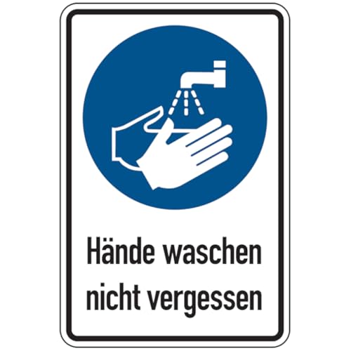 Dreifke® Aufkleber (Folie) "Hände waschen", 20x30cm (BxH), Folie selbstklebend, 1 Stück, Gebotszeichen (M011) gem. ISO 7010 mit Text: Hände waschen nicht vergessen von Dreifke