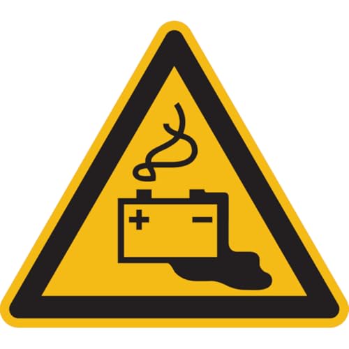 Dreifke® Aufkleber Warnschild, Warnung vor Gefahren durch Batterien W026 | 50mm | ASR A1.3 (DIN EN ISO 7010), 6 Stk von Dreifke