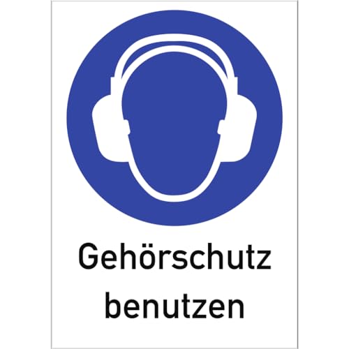 Dreifke® Kunststoff-Schild "Gehörschutz benutzen", 21x29,7cm (BxH), 1 Stück, Gebotszeichen (M003) gem. ISO 7010 mit Text: Gehörschutz benutzen von Dreifke