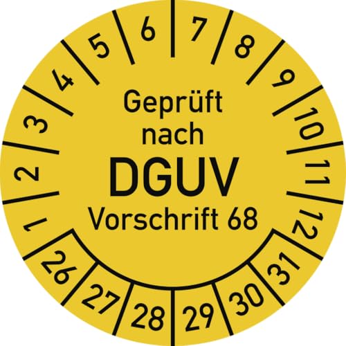 Dreifke® Prüfplakette Gepr. n. DGUV Vorsch. 68, 2026-2031,Polyesterfolie,Ø40mm, 10Stück/Bogen von Dreifke