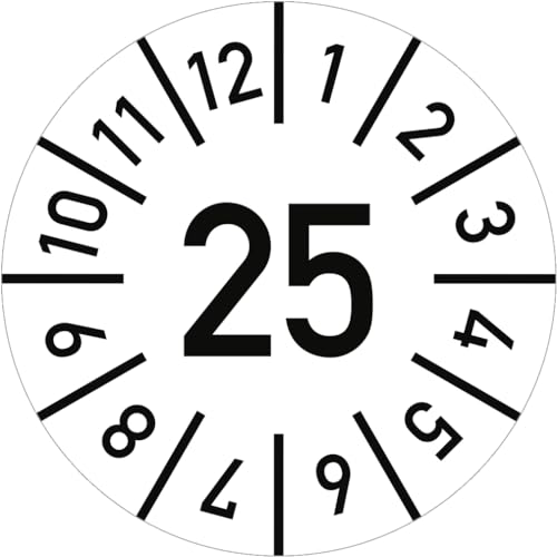 Dreifke® Prüfplakette Jahr 25 mit Monaten, weiß, Dokumentenfolie, Ø 10 mm, 10 St./Bo. von Dreifke