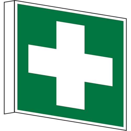 Dreifke® | Schild Rettungszeichen, Erste Hilfe E003 Fahnenschild - 150x150x1 mm Kunststoff langnachleuchtend von Dreifke