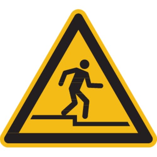 Dreifke® Warnschild, Warnung vor Abwärtsstufe W070 | PVC | 200mm | ASR A1.3 (DIN EN ISO 7010), 1 Stk von Dreifke