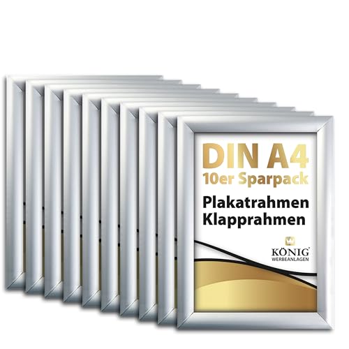 Dreifke 10 Plakatrahmen DIN A4 | 25mm Aluminium Profil, silber | inkl. entspiegelter Schutzscheibe | Alu Klapprahmen Wechselrahmen Posterrahmen | 10er Sparpack von Dreifke
