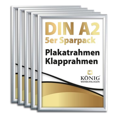 Dreifke 5 Plakatrahmen DIN A2 | 25mm Aluminium Profil, Silber | inkl. entspiegelter Schutzscheibe und Befestigungsmaterial | Alu Klapprahmen Wechselrahmen Posterrahmen | 5er Sparpack von Dreifke