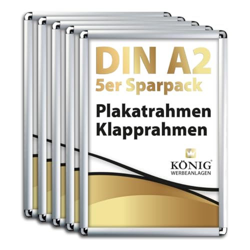Dreifke 5 Plakatrahmen DIN A2 | abgerundete Ecken | 25mm Alu Profil, silber | inkl. entspiegelter Schutzscheibe | Alu Klapprahmen Wechselrahmen Posterrahmen | 5er Sparpack von Dreifke