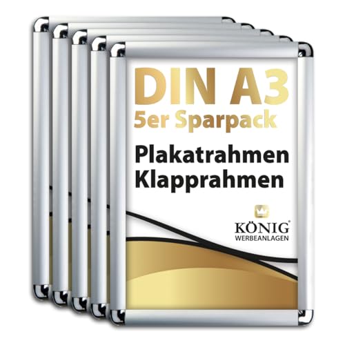 Dreifke 5 Plakatrahmen DIN A3 | abgerundete Ecken | 25mm Alu Profil, silber | inkl. entspiegelter Schutzscheibe | Alu Klapprahmen Wechselrahmen Posterrahmen | 5er Sparpack von Dreifke