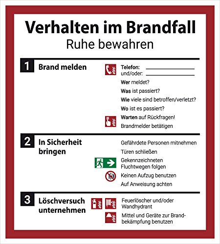 Schild Aushang "Verhalten im Brandfall", 18x20cm, mit UV-Schutz, PVC-Aufkleber, ISO 7010, Betriebsaushang Notfallplan Dreifke® von Dreifke