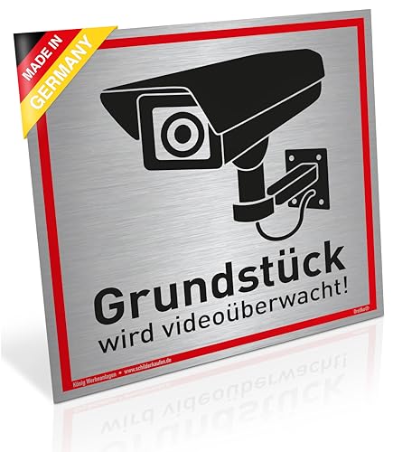 Schild Grundstück wird videoüberwacht! | Alu 20 x 20 cm | stabiles Alu Schild mit UV-Schutz | silber gebürstet edle Optik | Videoüberwachung Kameraüberwachung Kameraüberwacht | Dreifke® von Dreifke