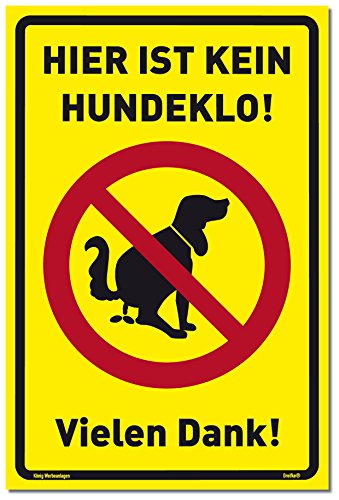 Schild Hier ist kein Hundeklo! gelb | stabiles Alu Schild mit UV-Schutz 20 x 30 cm | Hundehaufen, Hundetoilette | Dreifke® von Dreifke