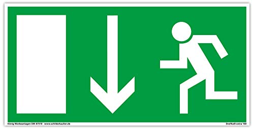 Schild Notausgang | extra langnachleuchtend | PVC selbstklebend 297x148mm | gemäß BGV 8A | DIN 67510 | Notausgangsschild Pfeil nach unten | Fluchtwegschild Rettungsweg | Dreifke® extra 160 von Dreifke