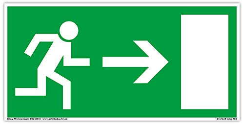 Schild Notausgang | extra langnachleuchtend | PVC selbstklebend 297x148mm | gemäß BGV 8A | DIN 67510 | Notausgangsschild Pfeil rechts | Fluchtwegschild Rettungsweg | Dreifke® extra 160 von Dreifke