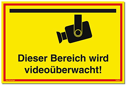 Schild Videoüberwachung | Dieser Bereich Wird videoüberwacht! | stabiles Alu Schild mit UV-Schutz 30 x 20 cm | gelb | Kameraüberwacht videoüberwacht | Dreifke® von Dreifke