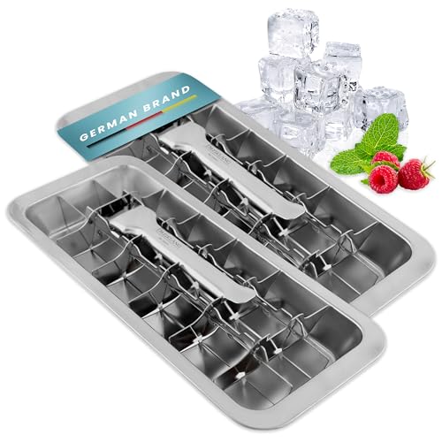 Dreiklang - be smart® 2er Spar Set Polierte 18/8 Edelstahl Eiswürfelform mit Hebeleinsatz für müheloses Entnehmen I Lebensmittelechte & langlebige Retro Eiswürfel-Form I Plastikfreie groß von Dreiklang - be smart