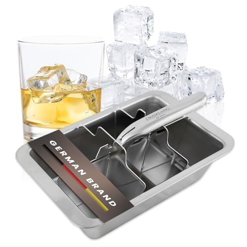 Dreiklang - be smart® 18/8 Edelstahl XXL Eiswürfelform Groß mit Hebeleinsatz für müheloses Entnehmen I Poliert I Lebensmittelecht & Langlebig Whiskey Longdrinks I Alternative zu Eissteinen von Dreiklang - be smart