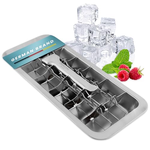 Dreiklang - be smart® Polierte 18/8 Edelstahl Eiswürfelform mit Hebeleinsatz für müheloses Entnehmen I Lebensmittelechte & langlebige Eiswürfelbereiter I Plastikfreie Eiswürfelbehälter groß I Ice Cube von Dreiklang - be smart