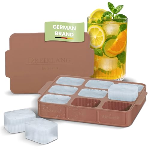 Dreiklang - be smart Eiswürfelform Silikon mit Deckel und Griff I Stapelbar und Eiswürfel groß eckig mit Rillen für leichtes Herauslösen I Geruchsfrei Geschmacksneutral Eiswürfelbehälter von Dreiklang - be smart
