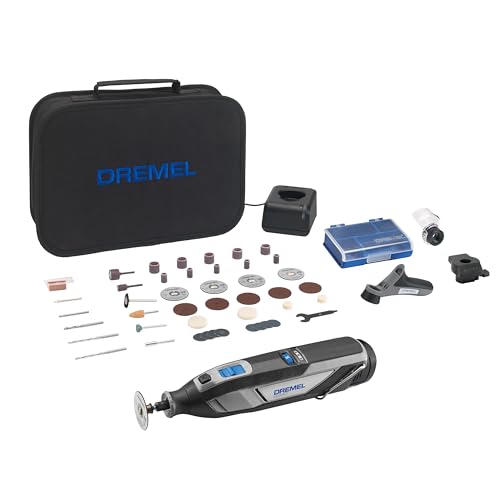 Dremel 8240 Akku-Rotationswerkzeug, 12V 2Ah Lithium-Ionen-Akku, Multifunktionswerkzeug Set mit 3 Auf-und Vorsätzen, 45 Zubehören, variable Drehzahl 5.000–35.000/min, und schnelle Ladezeit von Dremel