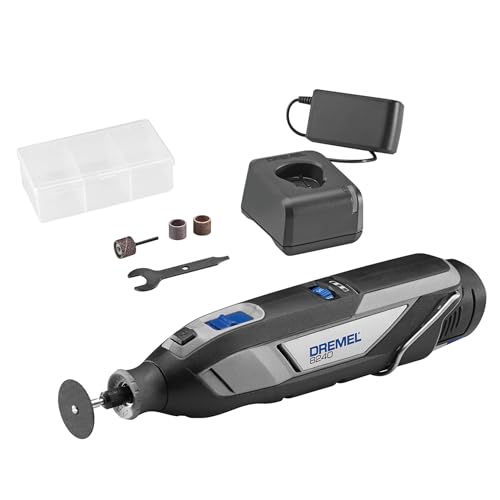 Dremel 8240 Akku-Rotationswerkzeug, 12V 2Ah Lithium-Ionen-Akku, Multifunktionswerkzeug Set mit 5 Zubehören, variable Drehzahl 5.000–35.000/min, und schnelle Ladezeit von Dremel