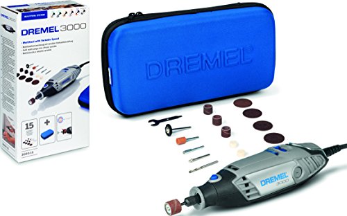 Dremel 3000 Multifunktionswerkzeug - Italienische Version (130 Watt, Set mit 15 Zubehörteilen, Drehzahl 10.000-33.000 U/min zum Schneiden, Schleifen, Gravieren, Polieren, Schärfen, Schnitzen, Fräsen) von Dremel