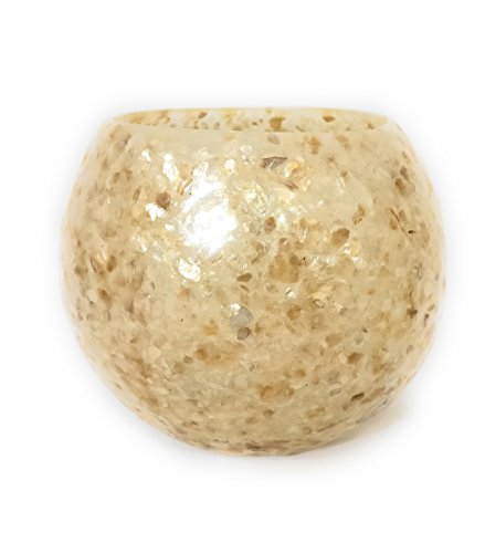 Dremic S.L. Windlicht in Spanien handgefertigt - Bruchfester Fiberglascubus mit echten Muscheln in Schneckenform dekoriert - Höhe ca.15 cm, Durchmesser ca.13 cm, Farbe:Gold von Dremic S.L.