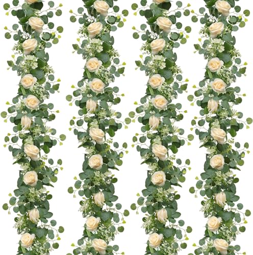 Dremisland 4 Stück Künstliche Blumengirlande Eukalyptus Rosen Girlande Seidenblumen Kunstblumen Girlande Eukalyptus Deko Grün Hängepflanze Rosenrebe für Hochzeitsbogen Party Wand Garten Dekor Dremisland 4 Stück Künstliche Blumengirlande Eukalyptus Rosen Girlande Seidenblumen Kunstblumen Girlande Eukalyptus Deko Grün Hängepflanze Rosenrebe für Hochzeitsbogen Party Wand Garten Dekor von Dremisland