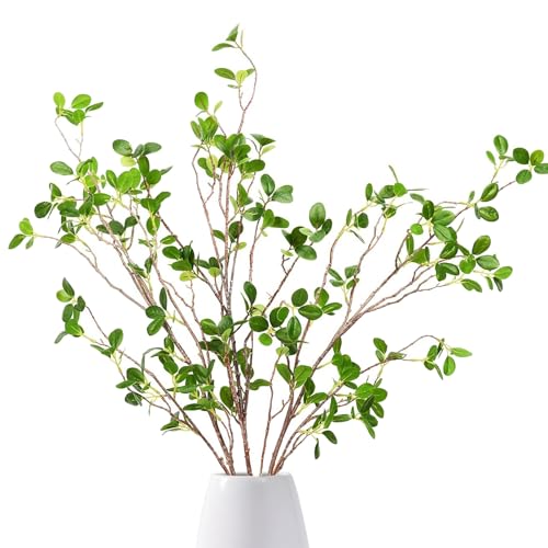 Dremisland 3 Stück Künstliche Ficus Zweige Faux Blatt Spray 110 cm Künstliche Grün Stämme Faux Ficus Zweig mit Grünen Eukalyptus Blättern für Vasenfüller Zuhause Hochzeit Büro Dekor von Dremisland