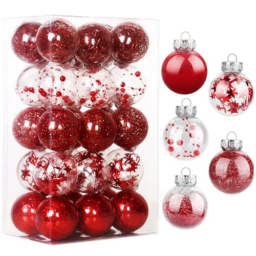 Dremisland 30 Stück Große Christbaumkugeln Set 60mm Bruchsicher Weihnachtskugel Rot Kugeln Weihnachtsbaumdeko Acryl Kristallkugeln Weihnachtsbaumschmuck Ornamente Party Hochzeit Baumschmuck von Dremisland