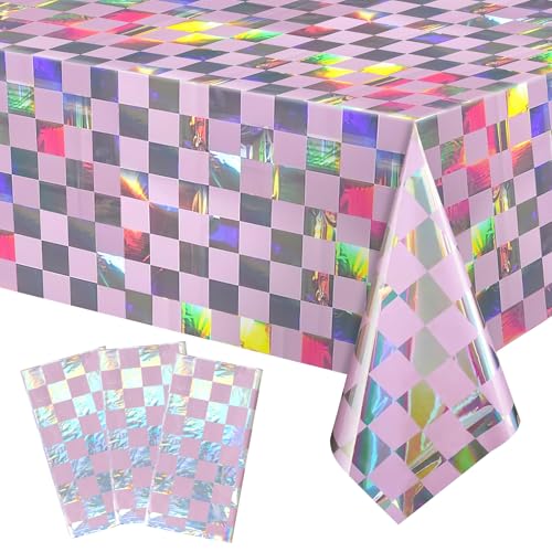 Dremisland 3 Stück Party Einweg Tischdecke 137x274cm Rosa Bunt Glitzer Tischdecke Plastik Wasserdicht Fleckschutz Rechteckig Tischdecken Geburtstag Kulisse Dekorationen für Kindergeburtstag Party von Dremisland
