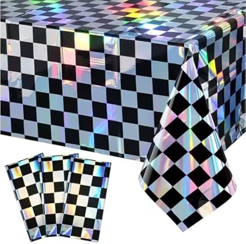 Dremisland 3 Stück Party Einweg Tischdecke 137x274cm Schwarz Bunt Glitzer Tischdecke Plastik Wasserdicht Fleckschutz Rechteckig Tischdecken Geburtstag Kulisse Dekorationen für Kindergeburtstag Party von Dremisland
