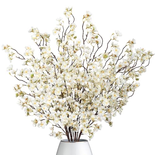 Dremisland 4 Stück Künstliche Kirschblüte Zweige Weiß Pfirsichblumen 100cm Gefälschte Kunstblumen Bulk Frühling Seidenblumen Pflanzen Bündel Lange Stiele für Hochzeit Party Tisch Vase Dekor von Dremisland