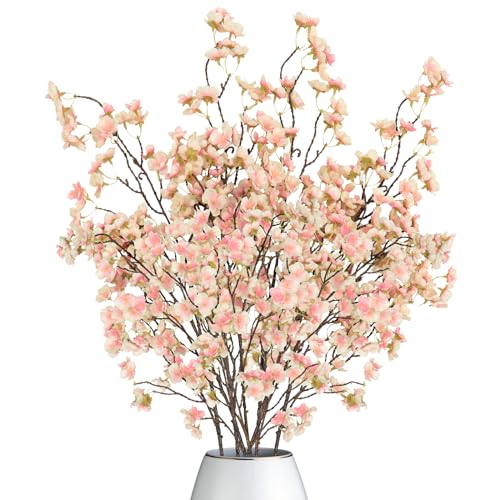 Dremisland 4 Stück Künstliche Kirschblüte Zweige Rosa Pfirsichblumen 100cm Gefälschte Kunstblumen Bulk Frühling Seidenblumen Pflanzen Bündel Lange Stiele für Hochzeit Party Tisch Vase Dekor von Dremisland