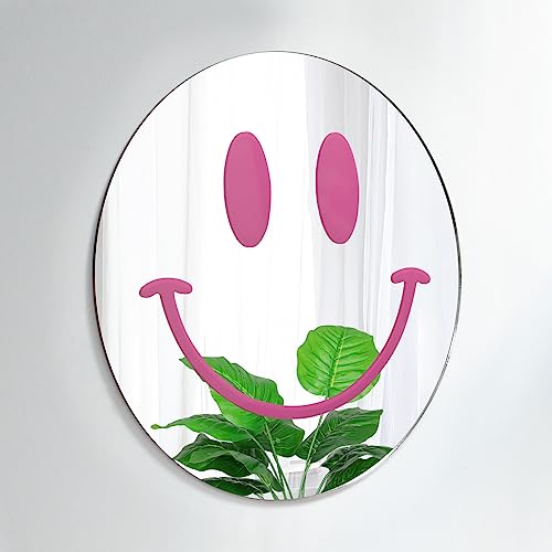 Dremisland Smiley Wandspiegel Preppy Raumdekor Spiegelfliesen Wandbehang Acrylspiegel Selbstklebende Rosa Funky Spiegel Wanddekor für Teenager Mädchen Schlafzimmer Eingangsbereich Flur von Dremisland