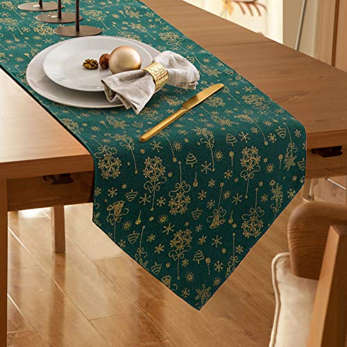 Dremisland Weihnachten Tischläufer Grün Baum Schneeflocke Heißprägen Design Weihnachts Tischdeko Tischdecke Table Runner Tischwäsche für Zuhause Esstisch Dekoration Kommode Schals von Dremisland