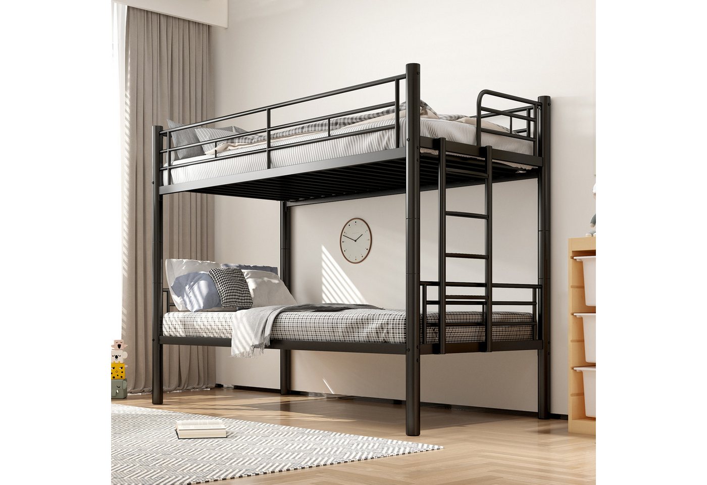 Drenice Etagenbett 90x200cm, kinderbetten 90x200cm, Eisenbett, Umbaubar zu 2 Einzelbetten (Bunk Bed Kids mit Sicherheitsgeländer Umbaubar zu 2 Einzelbetten), Stockbett mit Lattenrost Anti Rutsch Treppe, Schwarz von Drenice
