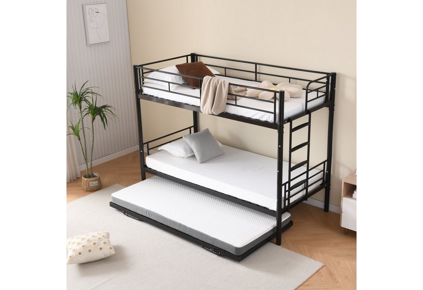 Drenice Etagenbett 90x200cm, kinderbetten 90x200cm, Eisenbett, Umbaubar zu 2 Einzelbetten (Stockbett mit klappbarem Ausziehbett), Erweiterbar zu Zwei Einzelbetten oder Erwachsenenbett von Drenice