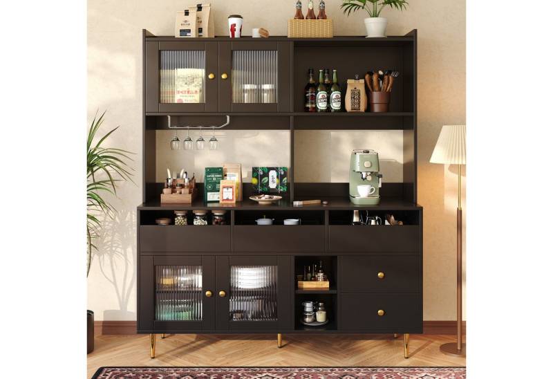 Drenice Küchenbuffet küchenschrank, Esszimmer-Hochschrank (145 x 39 x 171 cm) (mit Changhong-Glastür, Weinglasregal) mehrschichtiger Stauraum, geeignet für Restaurants von Drenice