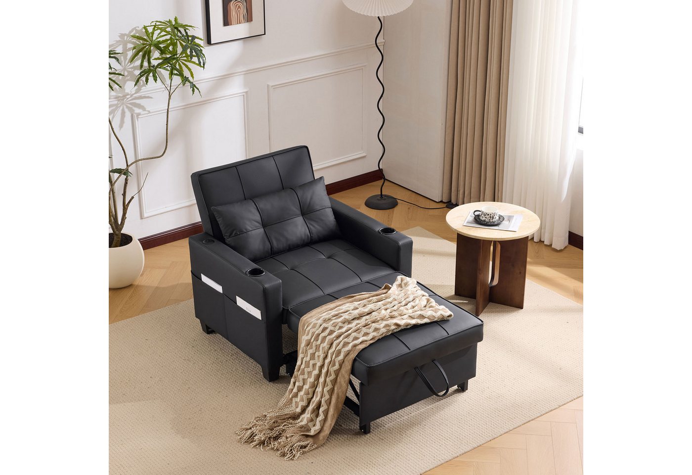 Drenice Schlafsofa 3-in-1 Ausziehbares Einzel-Schlafsofa, Mit Getränkehaltern und USB Anschluss von Drenice