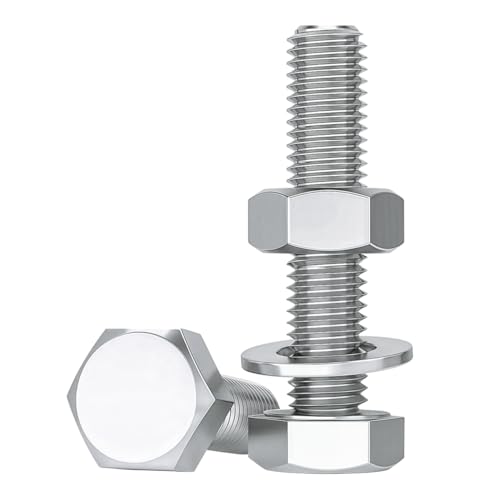 Drenky 10 Stück M10 Schrauben Und Muttern Set, Sechskantschraube Bolzen Und Muttern Unterlegscheiben Edelstahl A2 V2A M10x35mm Schrauben Sortiment Kit, DIN933 / DIN934 / DIN125 von Drenky