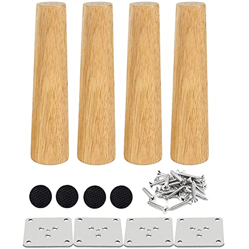Drenky 4 Stück Möbelfüße Holz Rund Tischbeine, Bettfüße 20 cm, Schreibtischfuß Walnuss-Finish mit Befestigungsbeschlägen für Sessel, Nachttische, Schränke, Kommoden von Drenky