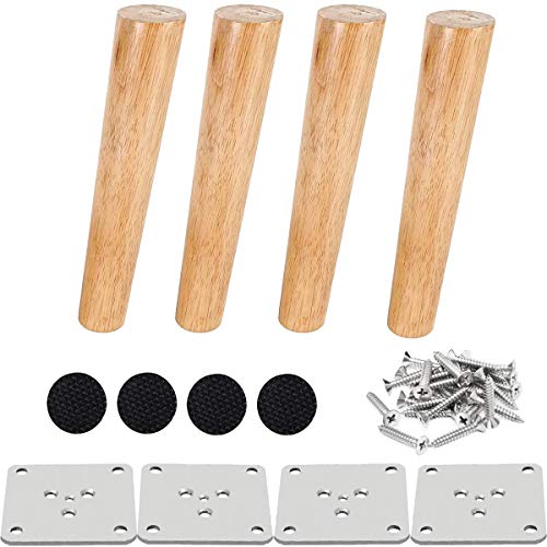 Drenky Tischbeine Holz, 4 Stück 20 cm Rund Möbelfüße Holz Schräg Schrankfüsse aus Massivholz Mit Montageplattes, Schraubens Und Leise Gummipads Für Bett Und Tisc von Drenky