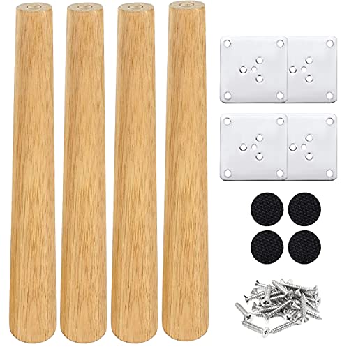 Drenky 4 Stück Möbelfüße Holz Rund Tischbeine, Bettfüße 25 cm, Schreibtischfuß Walnuss-Finish mit Befestigungsbeschlägen für Sessel, Nachttische, Schränke, Kommoden von Drenky