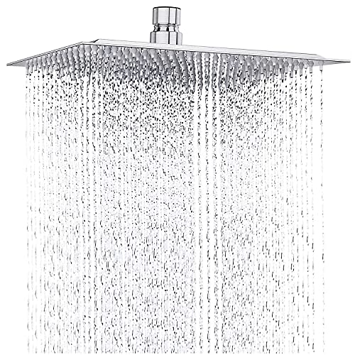 Drenky Duschkopf Regendusche, 12 Zoll Quadratisch Große Aus Edelstahl A2 Regenduschkopf Mit 144 Anti-Kalk Düsen 30x30cm chrom von Drenky