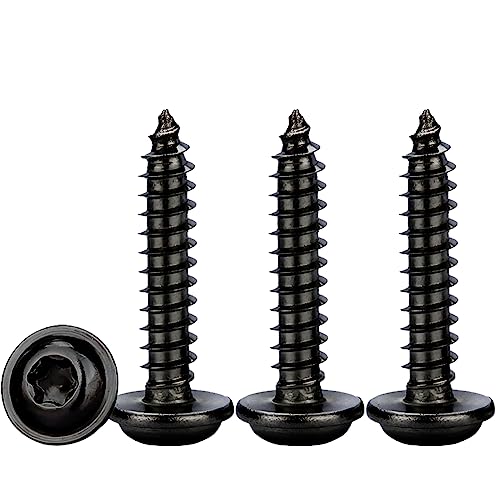 Drenky Blechschrauben Selbstschneidend Schwarz,M4x16mm Torx Schrauben Schwarz Flachkopf mit Scheibe Holzschrauben Edelstahl Rostfrei A2 V2A Tellerkopfschrauben Vollgewinde,50 Stück von Drenky