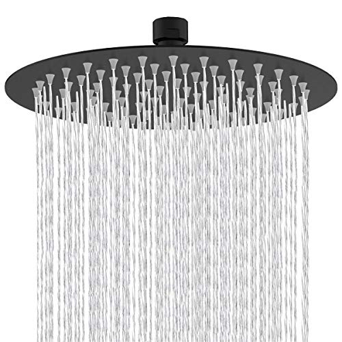 Drenky Regendusche Duschkopf 10 Zoll, Regendusche Schwarz Regenduschkopf Runden Aus Edelstahl A2 Duschkopf Druckerhöhend Mit 121 Anti-Kalk Düsen Duschkopf Regendusche 25x25cm von Drenky