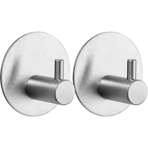 Klebehaken Extra Stark 2 Stück, Haken Ohne Bohren Mit Klebepads Haken Selbstklebend Edelstahl SUS 304 Runde Haken Wasserdicht Klebehaken Badezimmer Multifunktional Für Bad Toilette Küche (Silber) von Drenky
