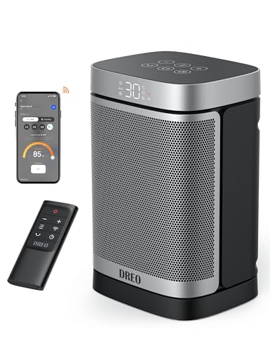 Dreo Heizlüfter Energiesparend Leise, 1500W mit Fernbedienung, 70° Oszillierend, WLAN Alexa & Google Assistant, 12-Std-Timer, 3 Modus 3 Geschwindigkeit, PTC Keramik Heizlüfter Klein, Atom One S von Dreo