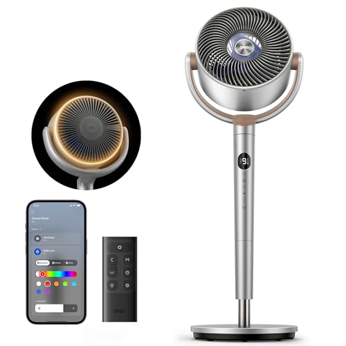 Dreo Smart Standventilator mit RGB Light, 120° +120° Oszillierender Ventilator mit Fernbedienung, 20dB Leiser Bodenventilator für Schlafzimmer, 8H Timer, Silber von Dreo